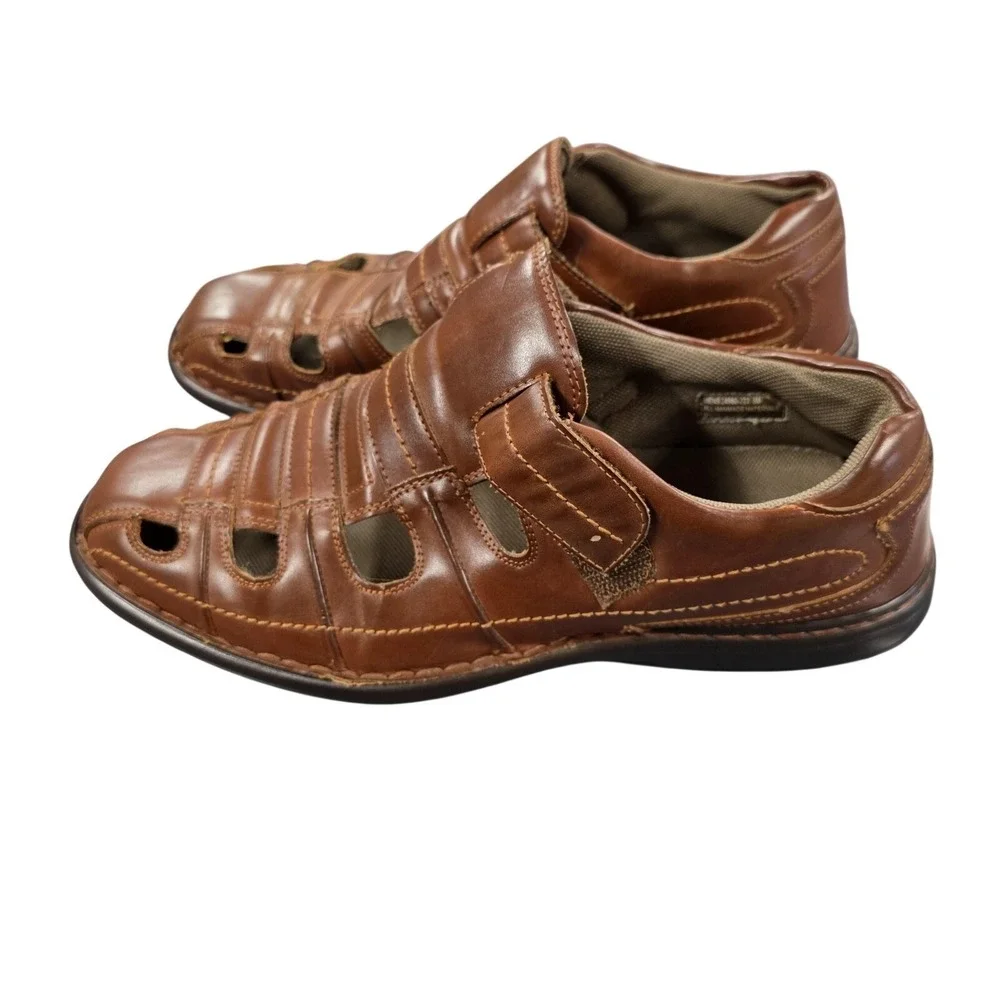 Stacy Adams Sandals Mens 8 Brown Fisherman Hook & Loop Comfort Casual Shoes